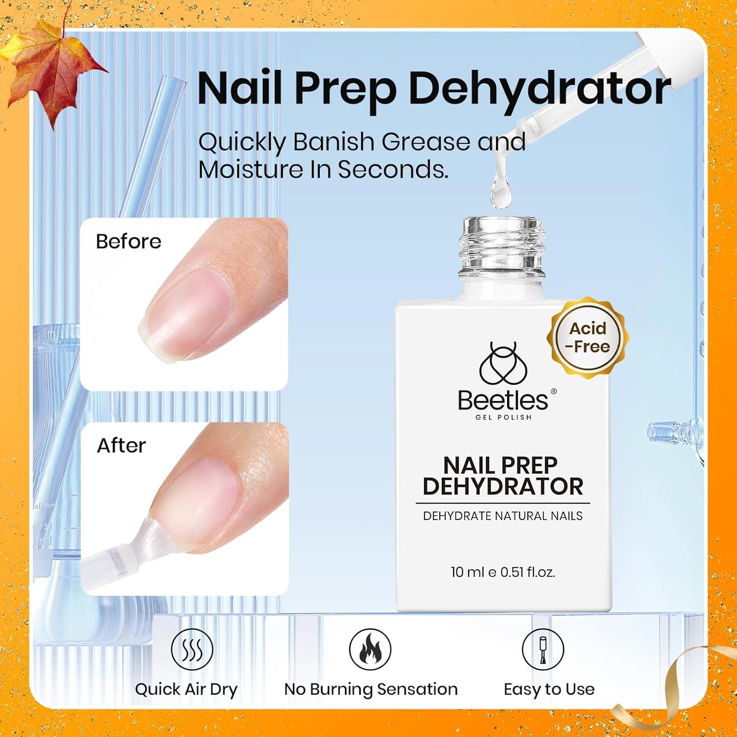 Beetles 15ml Nail Dehydrator and Primer - Acid Free & Hema-Free Natural Prep Dehydrate and Bond Primer for Acrylic Fast Dry Nail Supplies Professional Salons Halloween Set