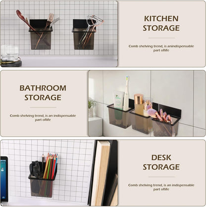 3 Pack Modern Black Metal Clear Plastic Toothbrush Holders,Toothpaste Holder Set - Kids & Adults with Wall-Mounted Metal Bathroom Organizer Set for Bathroom