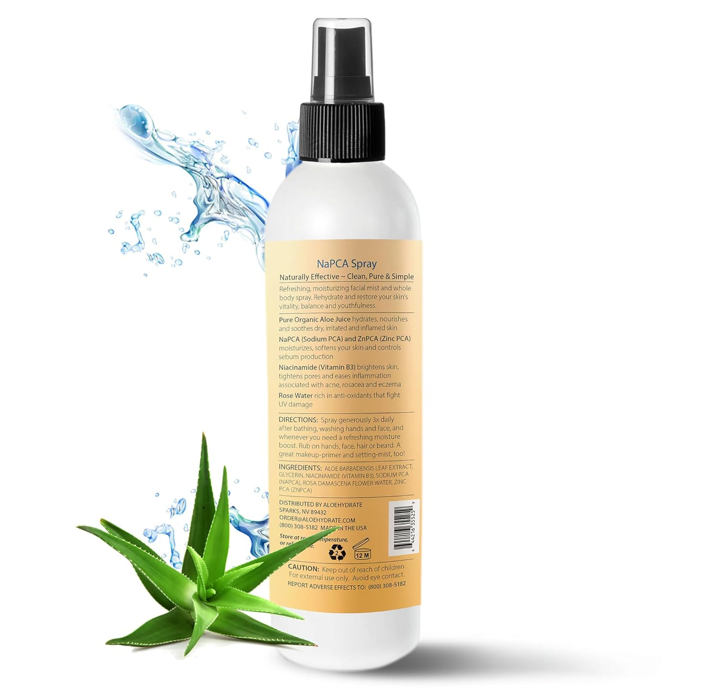 NaPCA Moisturizer Face Mist & Body Spray; Organic Aloe vera moisturizer with NaPCA. Refresh & Soothe Your Skin with Natural & Bioidentical Actives. All Skin types, Dry, Acne, Oily, & Tattoo Care.