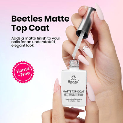 Beetles Hema Free Gel Top and Base Coat with Matte Top Coat Set, 3Pcs for Gel Nail Polish Soak Off UV LED Long Lasting Glossy & Matte Finish Nail Art Essentials
