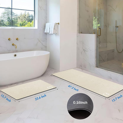2 Piece Bathroom Mat Rugs Set - Quick Dry Absorbent Diatomaceous Earth Bath Mat Non-Slip Bathroom Floor Mat with Rubber Backing, Thin Bathroom Rugs Fit Under Door, 15.7x23.6+15.7x47.2 Inch, Beige