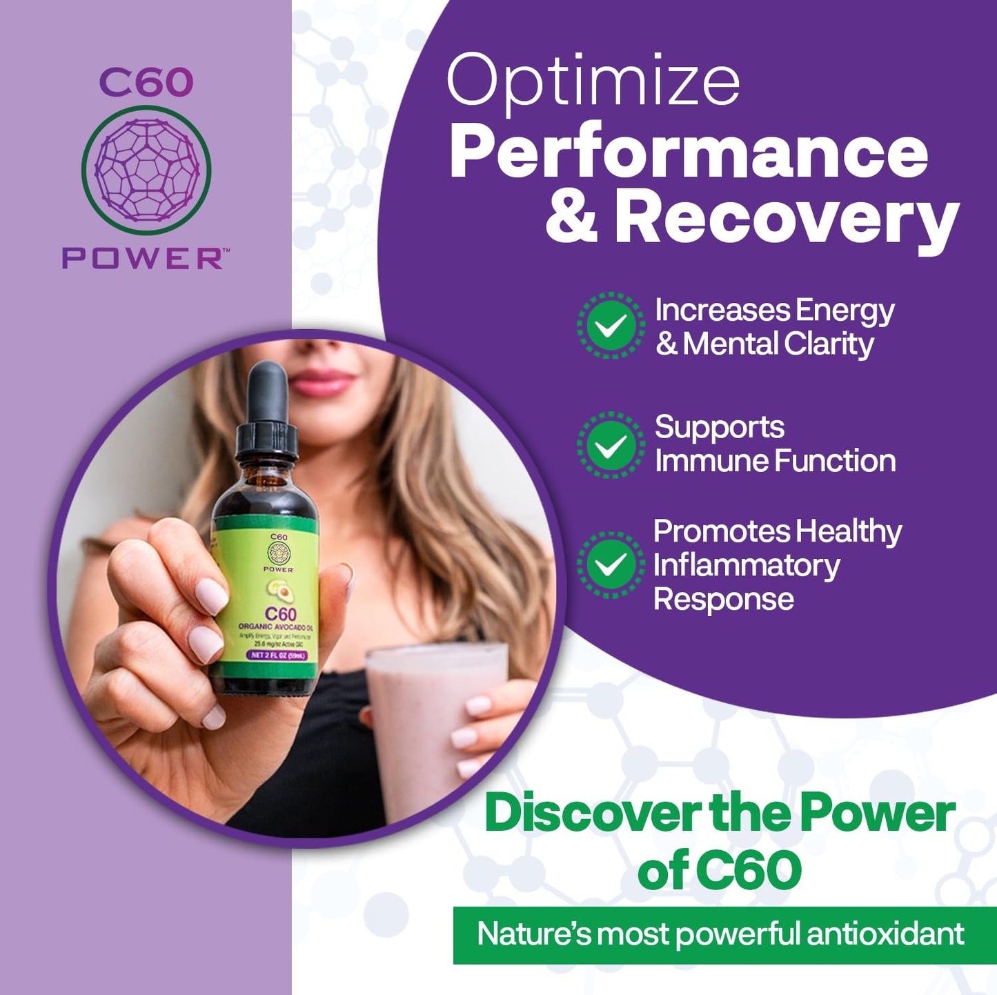 C60 Purple Power Organic MCT Coconut Oil, Organic Cold-Pressed Coconut Oil, 99.99% Pure C60 Carbon Fullerenes (16 oz)