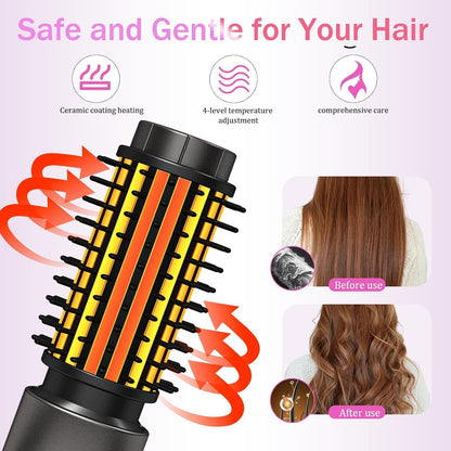 Cordless Curling Iron, Portable Hair Straightening, Cordless Hair Curler Anti-Frizz with Negative Ions, 3-in-1 Crimper Hair Tool, Rechargeable Wave Curling Wand - Rose Grey