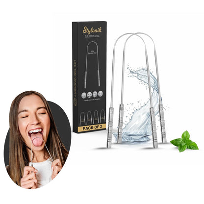 Tongue Scraper for Adults, Metal Tongue Scraper for Good, Fresh Breath & Oral hygiene essentials-100% Stainless Steel U shaped Tongue Cleaner with Friendly Emoji Recognition (Pack of 2)