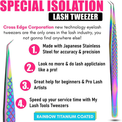 My Lash Tools Eyelash Extension Curved Degree Tweezers for Isolation Lash Extensions 14cm, Best for Individual Isolation & Classic Lashes Japanese Stainless Steel Eyelash Twisers (Rainbow)