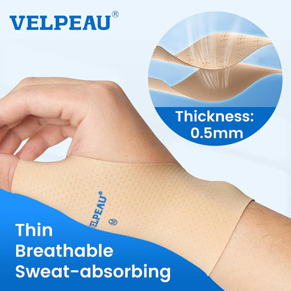 VELPEAU Thumb and Wrist Compression Sleeve for Tendonitis (Pack of 2), Seamless Technology, Gloves Wraps for Arthritis Pain Relief for Women & Men, Splint Liner, Fits Both Hands (Khaki, Long Version, L)