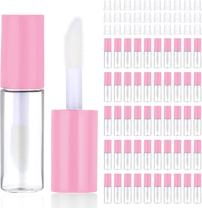 100 Pcs Mini Lip Gloss Tubes, Refillable Lip Balm Bottle Transparent Empty Containers Travel Personal Cosmetic Inserts Cosmetic Tools Mini Lipstick Containers for Women DIY Makeup (Pink)