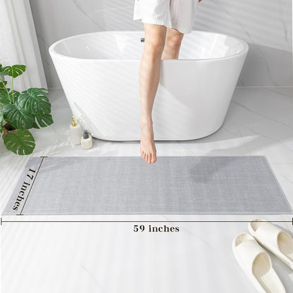 chakme Bathroom Rugs Mat 59x17, Ultra Thin Non Slip Bath Rug Runner Quick Dry Absorbent Bath Mat for Bathroom Floor, (Light Grey, 59"x17")