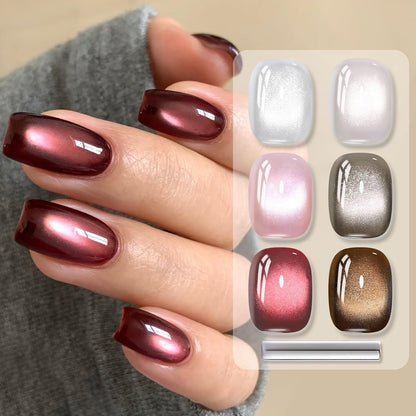 Born Pretty Cat Magnetic Eye Gel Nail Polish, 6 Colors Retro Magnetic Glitter Gel Polish Set Silver Pink Red Nail Polish Kit Soak Off LED Nail Art DIY Salon Gift