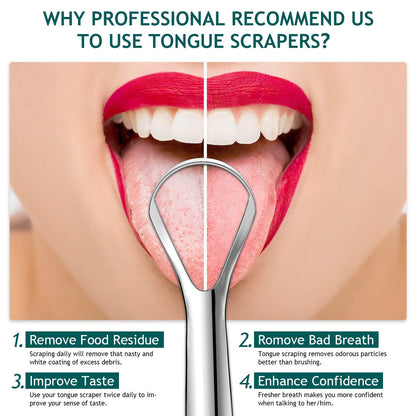 Tongue Scraper (2 Pack), Wide-head Tongue Cleaner with Nice Carrying Box, Easkep 100% Stainless Steel Tongue Scrapers Cleaners, for Men, Women, Adults, Kids，Silver