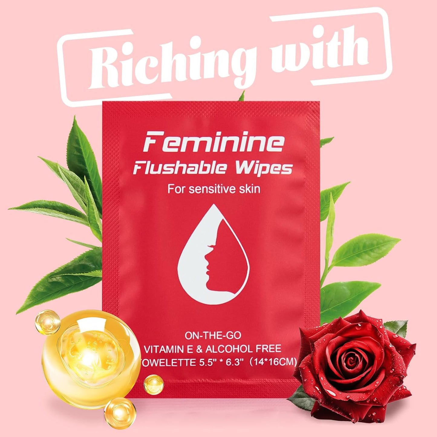 Feminine Wipes Individually Wrapped, Flushable Wipes Travel,Travel Wipes for Women,Feminine Care Wet Wipes Travel Size Vaginal Wipes for Adult, Girl and Homeless100