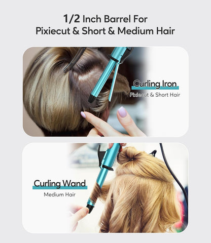 Travel Size Mini Curling Iron, Dual Voltage 1/2 Inch Ceramic Mini Hair Curler for Short Hair, Infused with Keratin & Argan Oil, Travel Curling Iron with Storage Bag