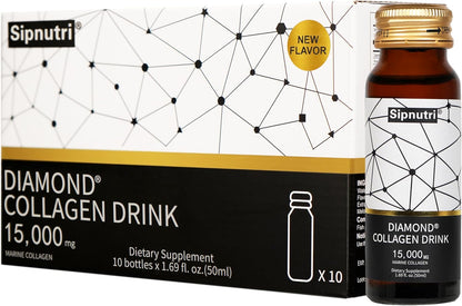 Diamond Liquid Collagen Drink, 15000 mg Hydrolyzed Marine Collagen Peptides with Vitamin C, Pomegranate, Healthy Hair Skin Nails Joints Bones Support, 50 ml x 10 Bottles