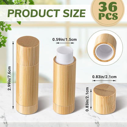 Leinuosen 36 Pcs Bamboo Empty Lipstick Tubes, Refillable 5g Lip Balm Containers with Rotable Plastic Inner for Women Girl DIY Cosmetic Lip Gloss Tubes for Lipstick, Deodorant, Solid Perfume, Makeup