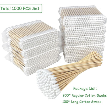 eyxformula 1000 Count Bamboo Cotton Swabs, Soft, Hypoallergenic, Sturdy, 900 Organic Cotton Ear Buds &100 6 Inch Long Swabs for Ear Cleaning, Makeup, Personal & Pet Care, Art & Crafts, Gun Cleaning