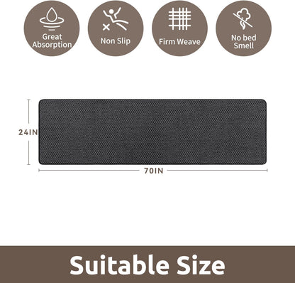 AMOAMI Chenille Bath Mat Super Absorbent Bathroom Mat Quick Dry Low Pile Bath Mats for Bathroom Washable Rubber Backed Bathroom Runners Fit Under Door, Front of Bathtub, Sink, Darkgrey&Black 24"x70"