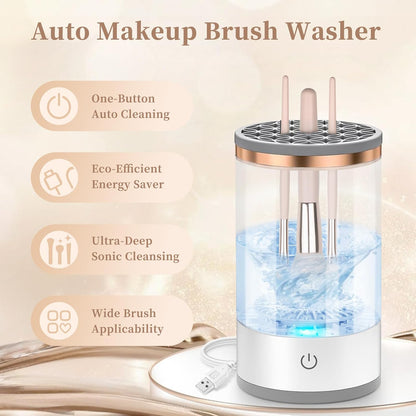 Electric Makeup Brush Cleaner, Quick Efficient Machine for Deep Cleaning All Types of Brushes, Portable Compact Design for Travel Home Use, for Makeup Lovers & Professionals - Transparent