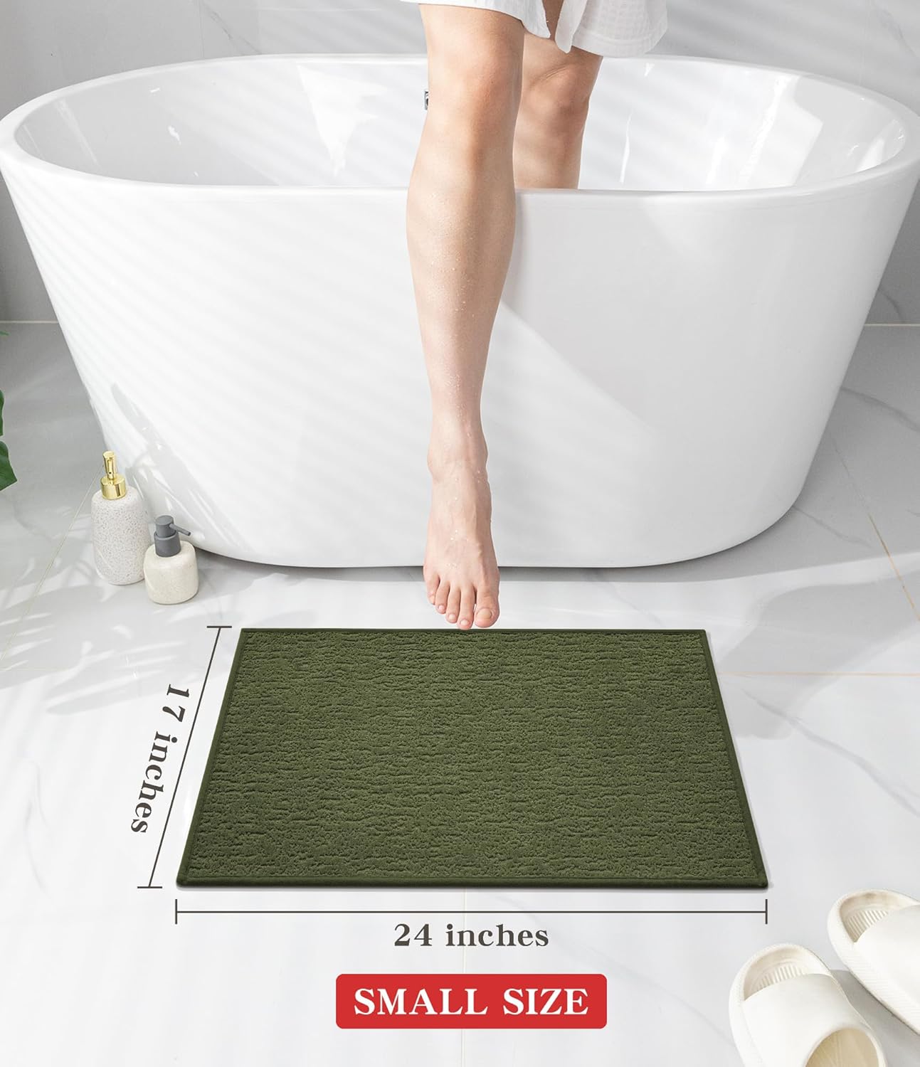 chakme Bathroom Rugs Mat 24x17, Ultra Thin Non Slip Bath Mat Small Quick Dry Absorbent Bath Mat for Bathroom Floor, (Dark Green, 24"x17")