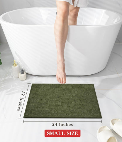 chakme Bathroom Rugs Mat 24x17, Ultra Thin Non Slip Bath Mat Small Quick Dry Absorbent Bath Mat for Bathroom Floor, (Dark Green, 24"x17")