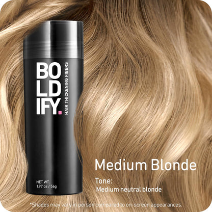 BOLDIFY Hair Fibers (56g) - Fill In Thinning and Fine Hair for an Instantly Fuller, Thicker Look - 14 Shades for Women & Men - Medium Blonde