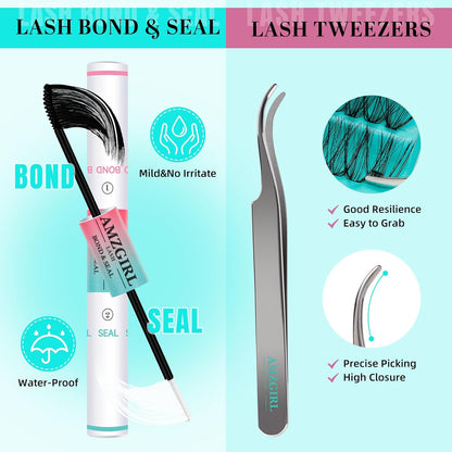 Lash Clusters Kit 200PCS 30D Eyelash Extension Kit D Curl Wispy Eyelash Clusters DIY Natural Individual Lashes Kits Lashes Extensions Kit with Lash Bond and Remover Eyelash Tweezer at Home（White Bond）