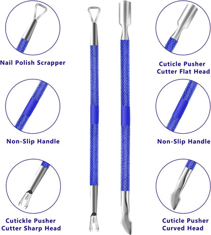Cuticle Trimmer Cuticle Remover with Cuticle Pusher, XUNXMAS Professional Stainless Steel Durable Pedicure Manicure Tools Cutter Nipper Scissor Clipper for Fingernails and Toenails Dead Skin Blue