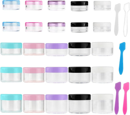Accmor 25 Pieces Acrylic Containers with Lids 3/5/10/15/20 Gram Size Cosmetic Jars with 5 Pieces Mini Spatulas Gift