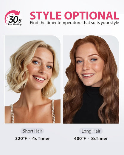 NOVUS Waver Curling Iron, Beach Waves Curling Wand, Ionic Hair Waver with Anti-Scald Hair Crimper, Easy to Use, 2 Barrel Hair Crimper for All Hair Types Women, Pink, 1.25 Inch