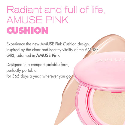 Amuse SEOUL DEW POWER VEGAN CUSHION FOUNDATION | Dewy, glow, long-lasting, double coverage, clean beauty, lightweight, natural look, foundation for sensitive skin, hydrating cushion (01 PURE)
