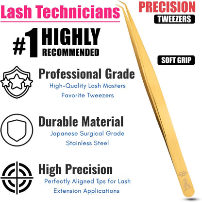 Isolation Tweezers for Eyelash Extension – 14cm Curved Lash Tweezer, Stainless Steel, Best for Individual Isolation & Classic Lashes, Pinzas para Pestaña(Gold Titanium)