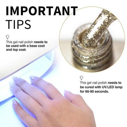 CANNI Gold Glitter Gel Polish – 9ML Chunky Sparkly Soak-Off UV/LED Nail Gel, Golden Flakes Finish for DIY Manicure, French Tips, or Salon Use