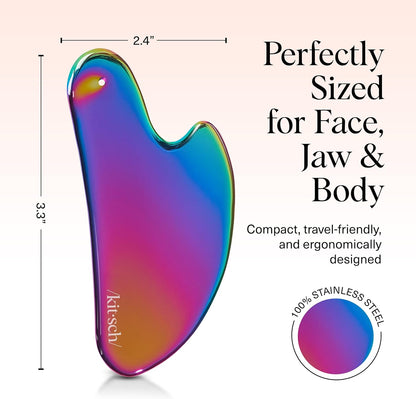 Kitsch Stainless Steel Gua Sha Facial Tools - Lymphatic Drainage Massager for Face & Chin, Jawline Shaper, Double Chin Reducer, Guasha Tool for Face Massager, Skin Care Tools - Irridescent