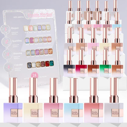 Double Rhythm 28Pcs 0.5Oz Glitter Gel Nail Polish Set Same Color Same Bottle Soak Off Kit Nail Art Manicure Salon DIY at Home (Sparkle Pearl Shimmer Collection-T24-9)
