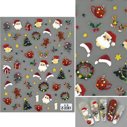 5D Embossed Christmas Nail Stickers for Nail Art Christmas Tree Santa Claus Nail Decals Self Adhesive Nail Design Christmas Nail Art Stickers New Year Nail Art Supplies for Women Girls 2 Sheets