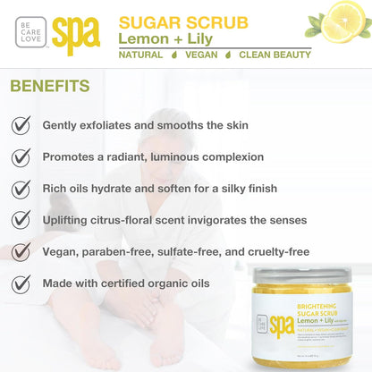 BCL SPA Sugar Scrub for Deep Hydration & Exfoliation with Certified Organic Ingredients for Professional and Home Use (16 oz, Lemon and Lily)