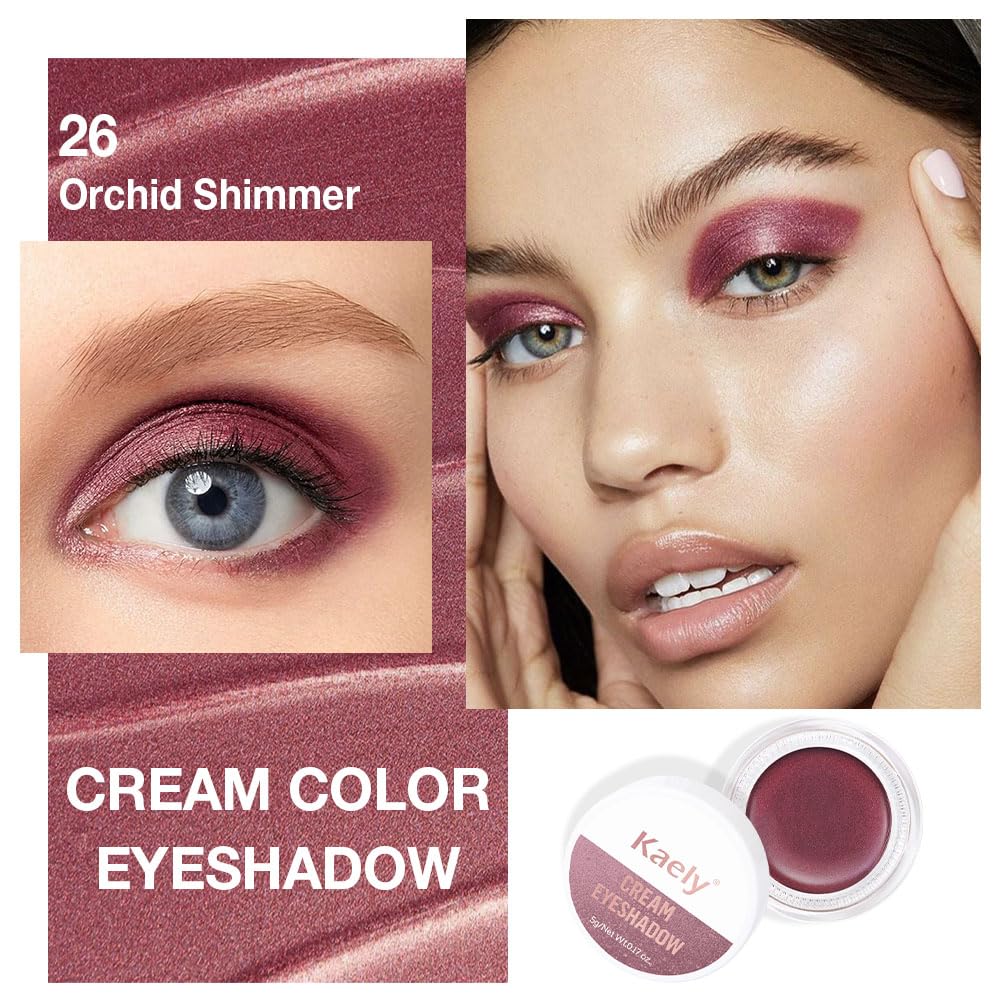 Kaely Single Cream Eyeshadow Pot, Orchid Shimmer Eye Shadow for Older Women High Pigmented Waterproof, Natural Eyeshadow Palette Makeup Brightener, sombras en crema para ojos, Blendable, 26