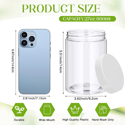 Patelai 4 Pieces Round Wide-mouth Leak Proof Plastic Container Jars with Lids for Travel Storage Makeup Beauty Products Face Creams Oils Salves Ointments DIY Making(27 Ounce,Clear)