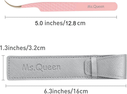 Ms.Queen Curved Tweezers for Eyelash Extensions,Diamond Grip Curved Volume Tweezers Fiber Tip Isolation Lash Tweezers