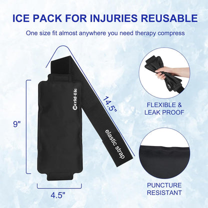 Gel Ice Pack Wrap with Velcro Strap, Ice Pack for Injuries Reusable, Hot and Cold Therapy, Elbow Cold Wrap, Flexible Soft for Arm, Wrist, Hand, Foot, Ankle