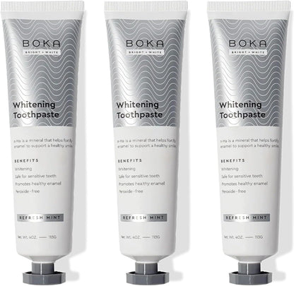 Boka Fluoride Free Toothpaste, Nano Hydroxyapatite Toothpaste, Appropriate for Sensitive Teeth, for Adult, Kids Oral Care - Whitening* Refresh Mint, 4 Fl Oz 3Pk US Manufactured