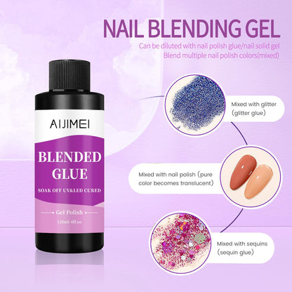 AIJIMEI 4fl.oz Clear Nail Blending Glue, Nail Polish Thinner Glue for Blending, diluting, Mixing Glitter Powder Mixer Gel Polish Dilution Color Sequins MixingGlue 120ml for Nail Designer