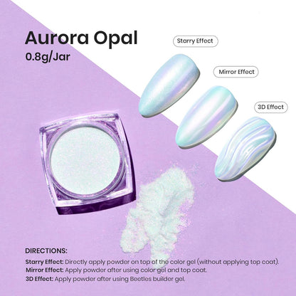 Beetles Chrome Nail Powder Mirror Effect Glazed Aurora Opal Chrome Powder for Gel Nails Unicorn Chrome Powder Manicure DIY Nail Art Decoration 0.03oz/0.8g