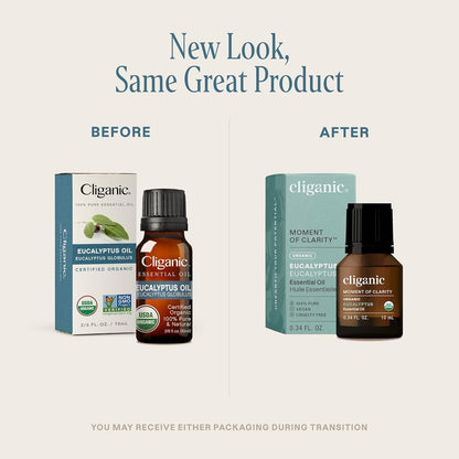 Cliganic USDA Organic Eucalyptus Essential Oil, 100% Pure | Natural Aromatherapy Oil for Diffuser Steam Distilled | Non-GMO Verified (Packaging May Vary)