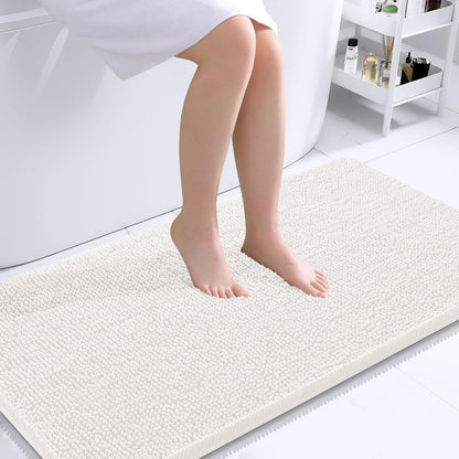 OLANLY Bathroom Rugs 45x27, Extra Soft Absorbent Chenille Bath Rugs, Rubber Backing Quick Dry, Machine Washable Bath Mats for Bathroom Floor, Tub and Shower, Home Decor Accessories, Ivory