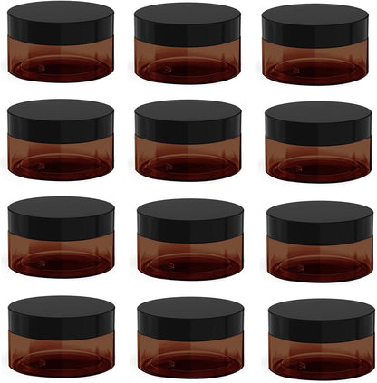 1 oz Amber Plastic Cosmetic Jars Leak Proof Container with Black Lid for Cream, Lotion, Powder, ointment, Beauty Products etc, 12 Pcs.