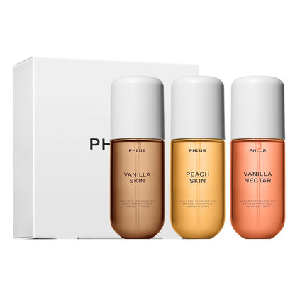 PHLUR Vanilla Peach Trio - Exclusive 3pc Travel Size Body Mist Set ft. Vanilla Skin, Nectar, Peach Skin (3 x 3 fl oz)
