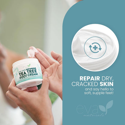 Eva Naturals Tea Tree Foot Cream - Foot Lotion with Peppermint, Menthol and Spearmint - Soothing Foot Cream Treatment for Dry Cracked Heels and Feet