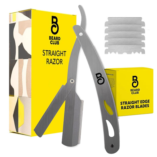 The Beard Club Straight Razor for Men - Navajas Para Barbero - Barber Straight Edge Razor Kit - Single Derby Blade Cutthroat With 5 Replaceable Stainless Steel Blades