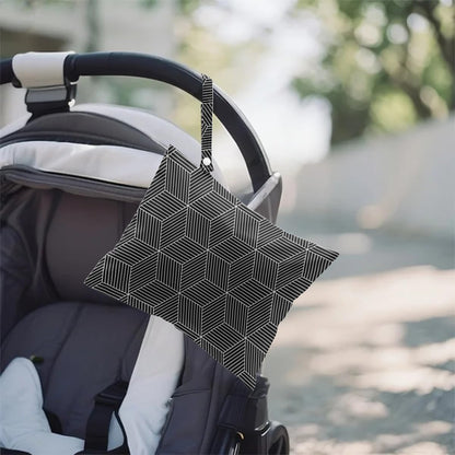 2Pcs Geometry Wet Bag 12x10 Inch, Square Waterproof Travel Laundry Bags, Stripe Washable Reusable Wet Dry Bag for Swimsuit Pool Beach Diapers Dirty Yoga Gym Clothes, Travel Gifts for Women Friend