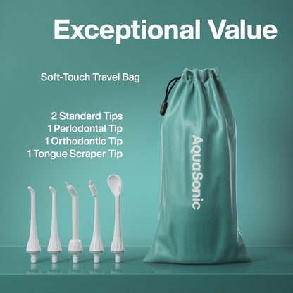 AquaSonic Water Flosser - Cordless Rechargeable Water Flossers for Teeth Cleaning - Waterproof Aqua Flosser, Portable Oral Irrigator for Dental Cleaning with 5 Jet Tips – Braces Home Travel